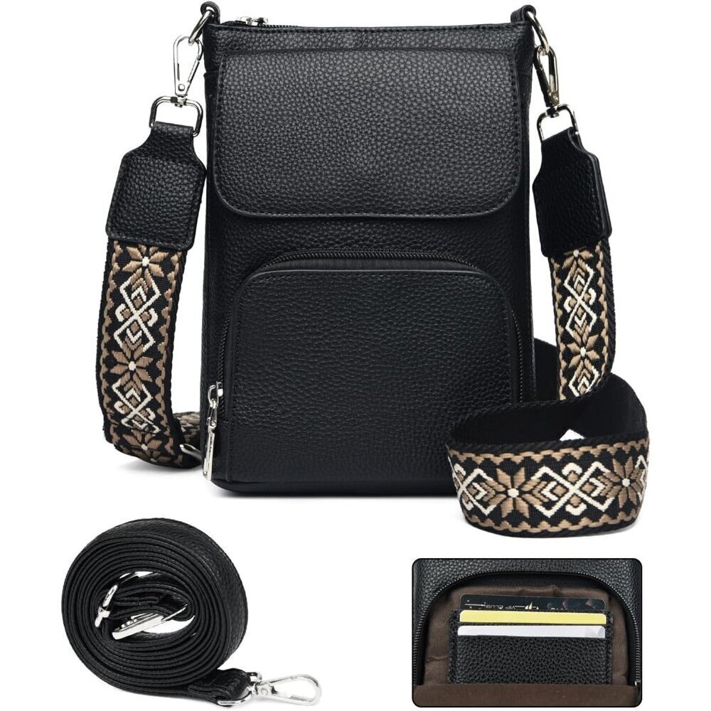 Women Small Leather Crossbody Bag Multi Pocket Phone Wallet Shoulder